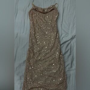 Sequined Champagne Evening Dress